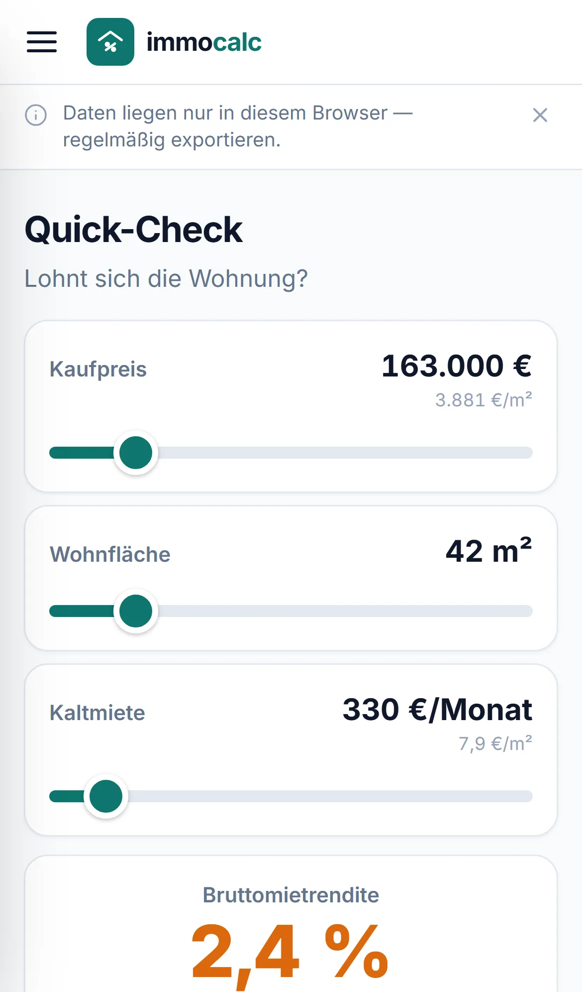 immo-calculator, Bierdeckel-Schnellcheck